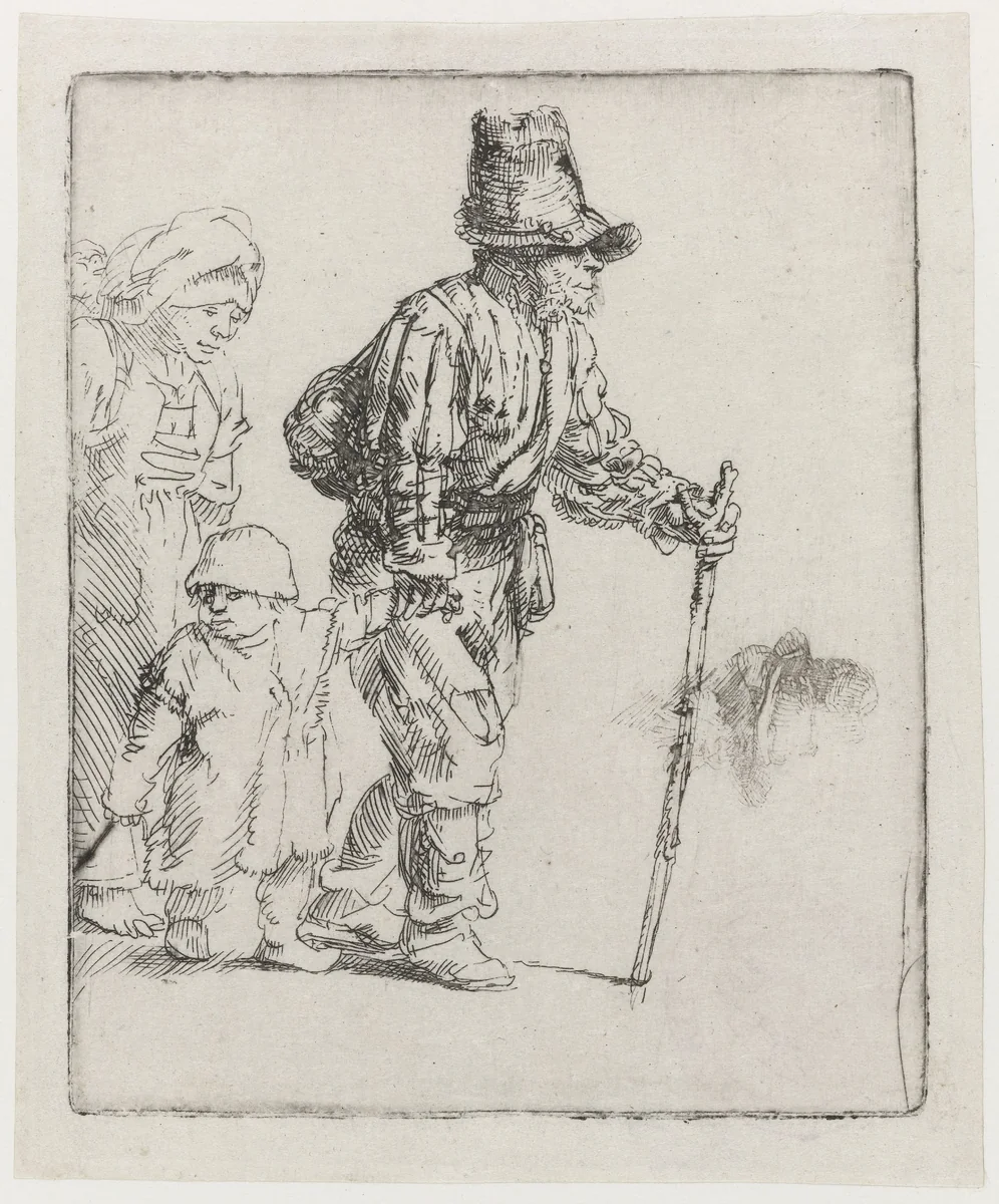 Peasant Family on the Tramp by Rembrandt van Rijn, print, 1652