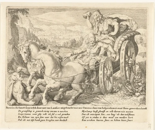 Beronica oefent wraak met een steen by Zacharias Dolendo, print, 1615-1652