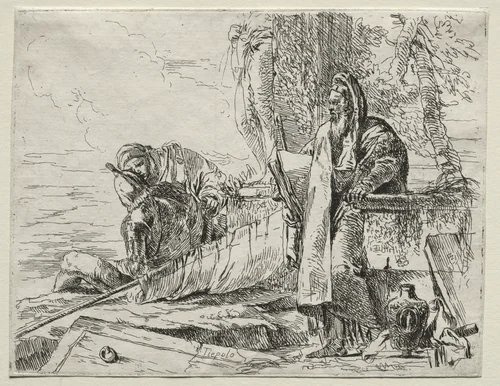 Various Caprices: The Philosopher Holding a Book by Giovanni Battista Tiepolo, print, 1730-1755