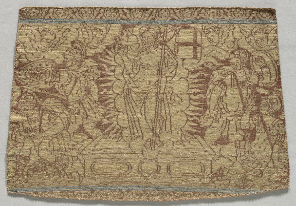 Fragment of Band Showing Resurrection by Unknown, textile, 1500-1599