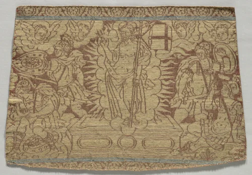 Fragment of Band Showing Resurrection by Unknown, textile, 1500-1599