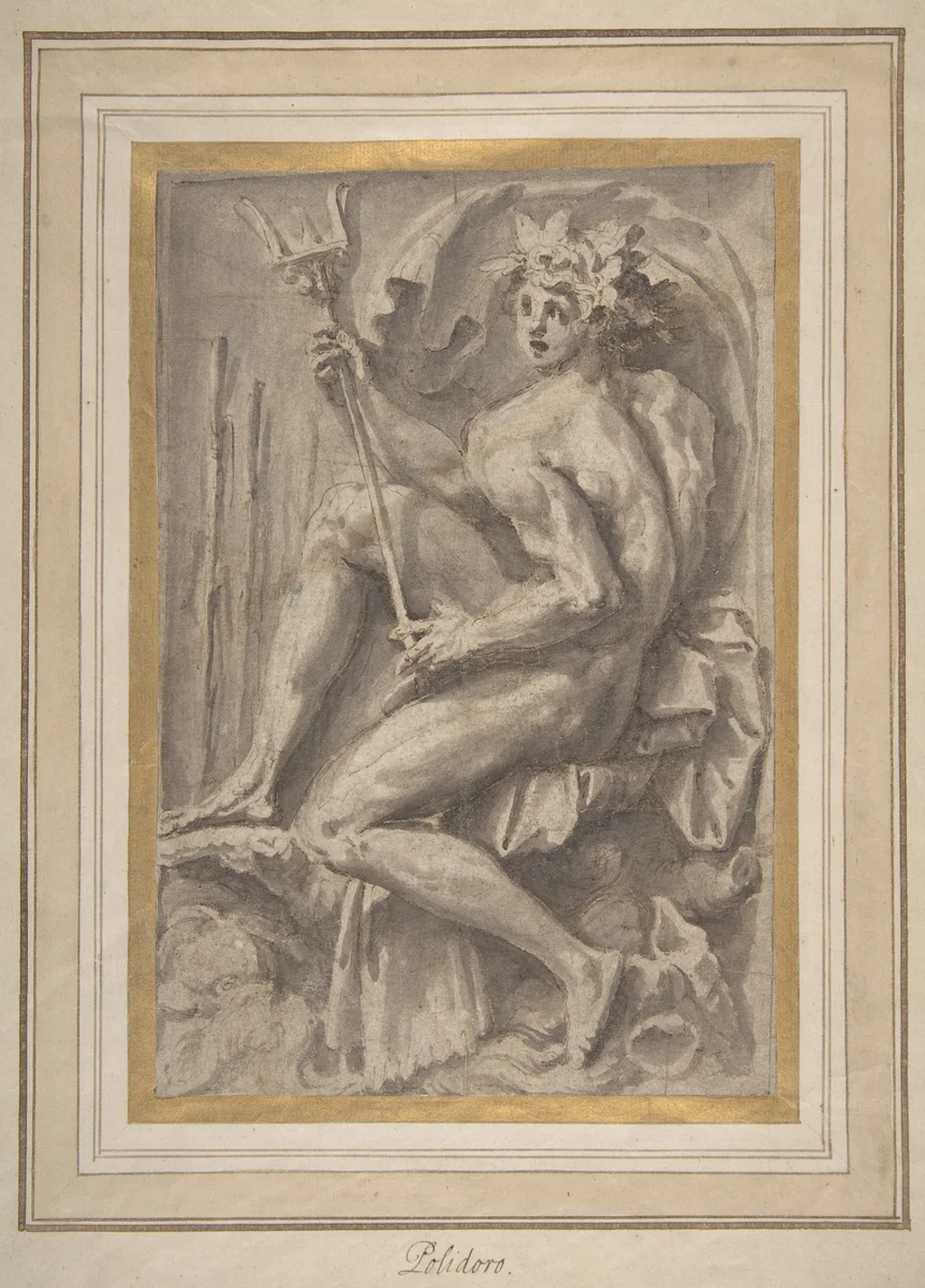 Seated Triton by Perino del Vaga, drawing, 1545-1547