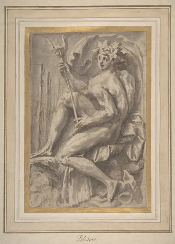 Seated Triton by Perino del Vaga, drawing, 1545-1547