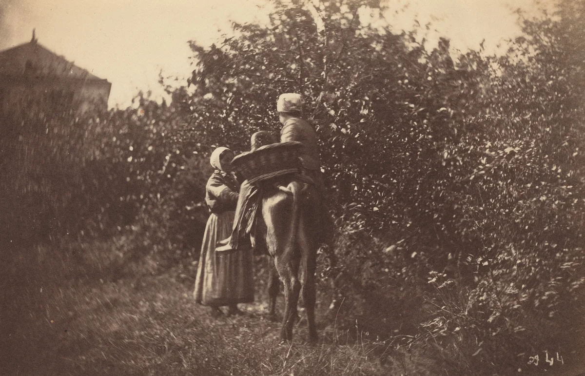 Two Women with Donkey by Auguste Giraudon, photograph, 1870