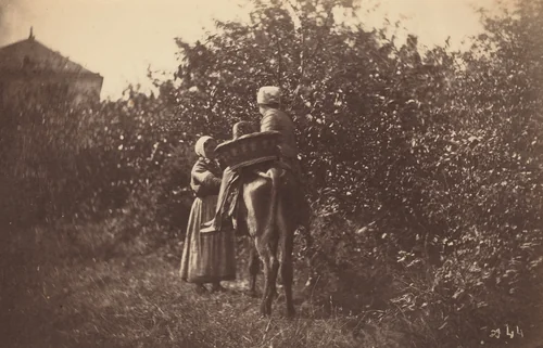 Two Women with Donkey by Auguste Giraudon, photograph, 1870