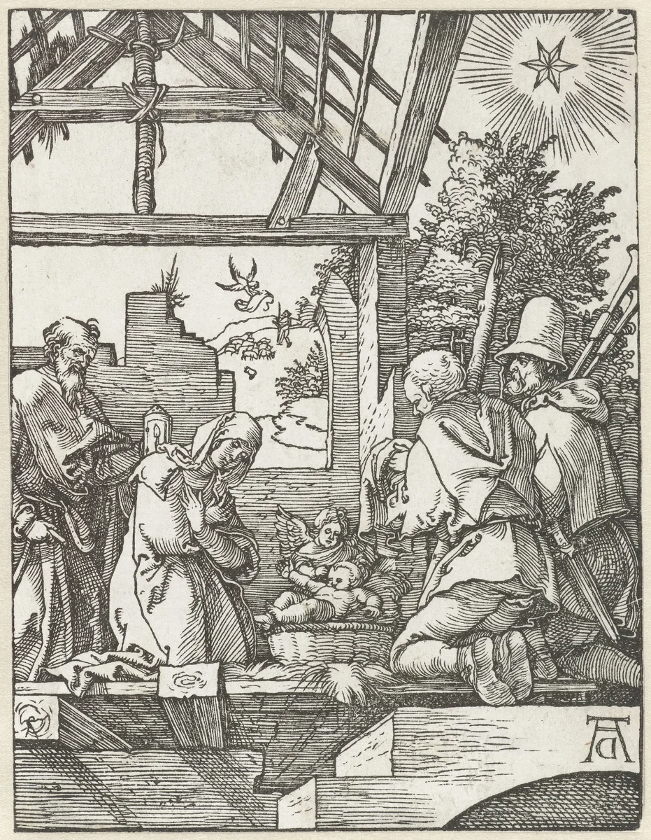 Aanbidding der herders by Unknown, print, 1510