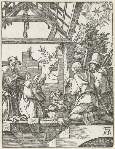 Aanbidding der herders by Unknown, print, 1510