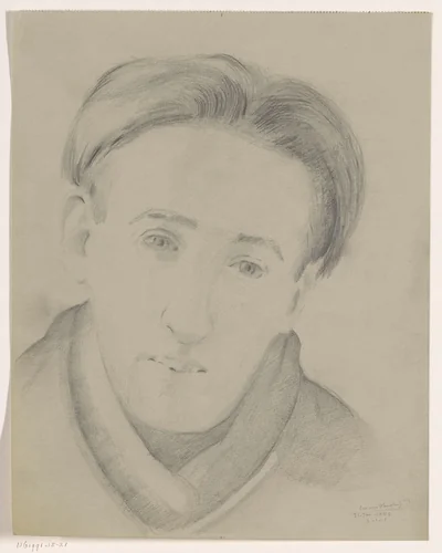 Zelfportret en face: B-1-1, 31 januari by Cor van Teeseling, drawing, 1942