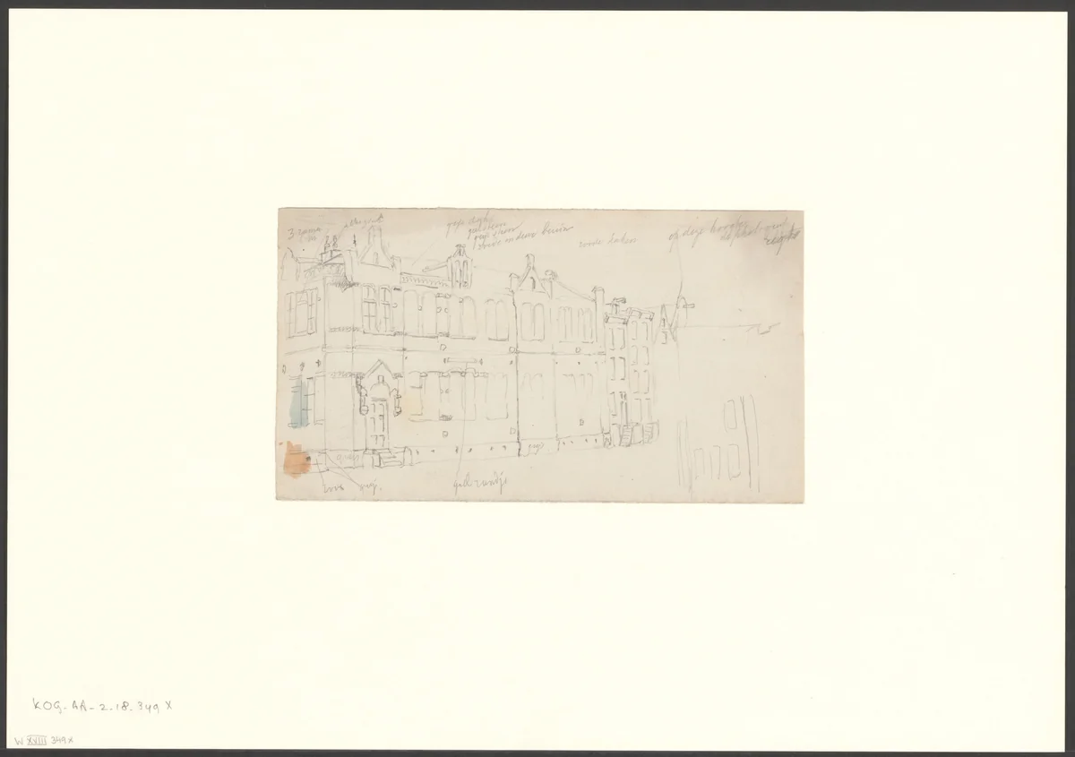 Gezicht op panden aan de Palmgracht by Johan Martinus Anthon Rieke, drawing, 1861-1899