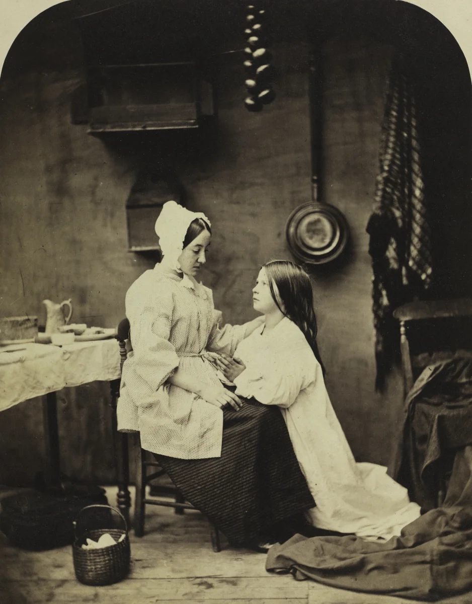 She Runs Home and Tells Her Mother All about It by Henry Peach Robinson, photograph, 1858