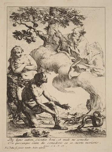 God Commanding Adam and Eve by Franz Karl Palko, print, 1760-1769
