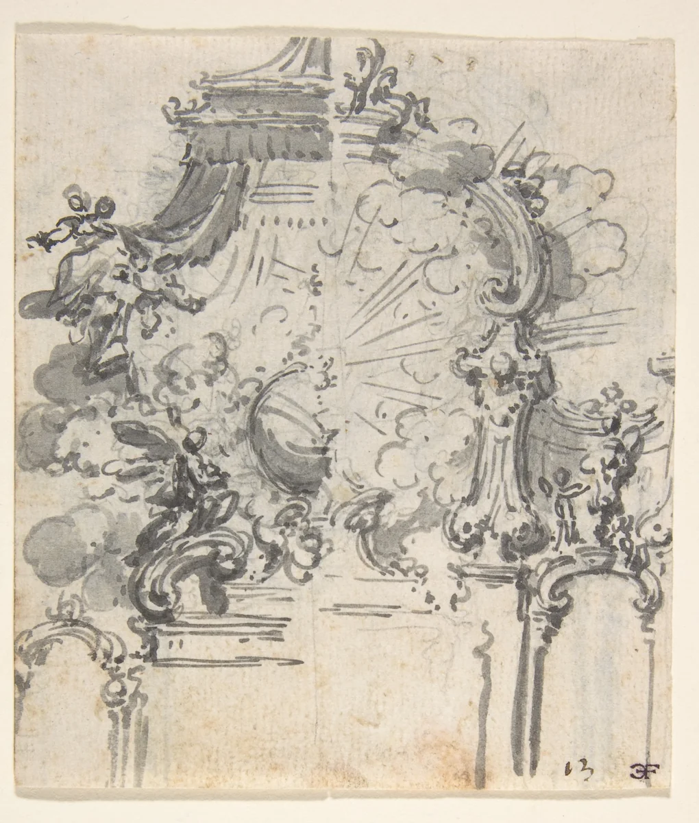 Ornament Design with Alternate Suggestion (recto). Variant Ornament Design with Alternate Suggestion (verso) by Giovanni Battista Natali, drawing, 1698-1765