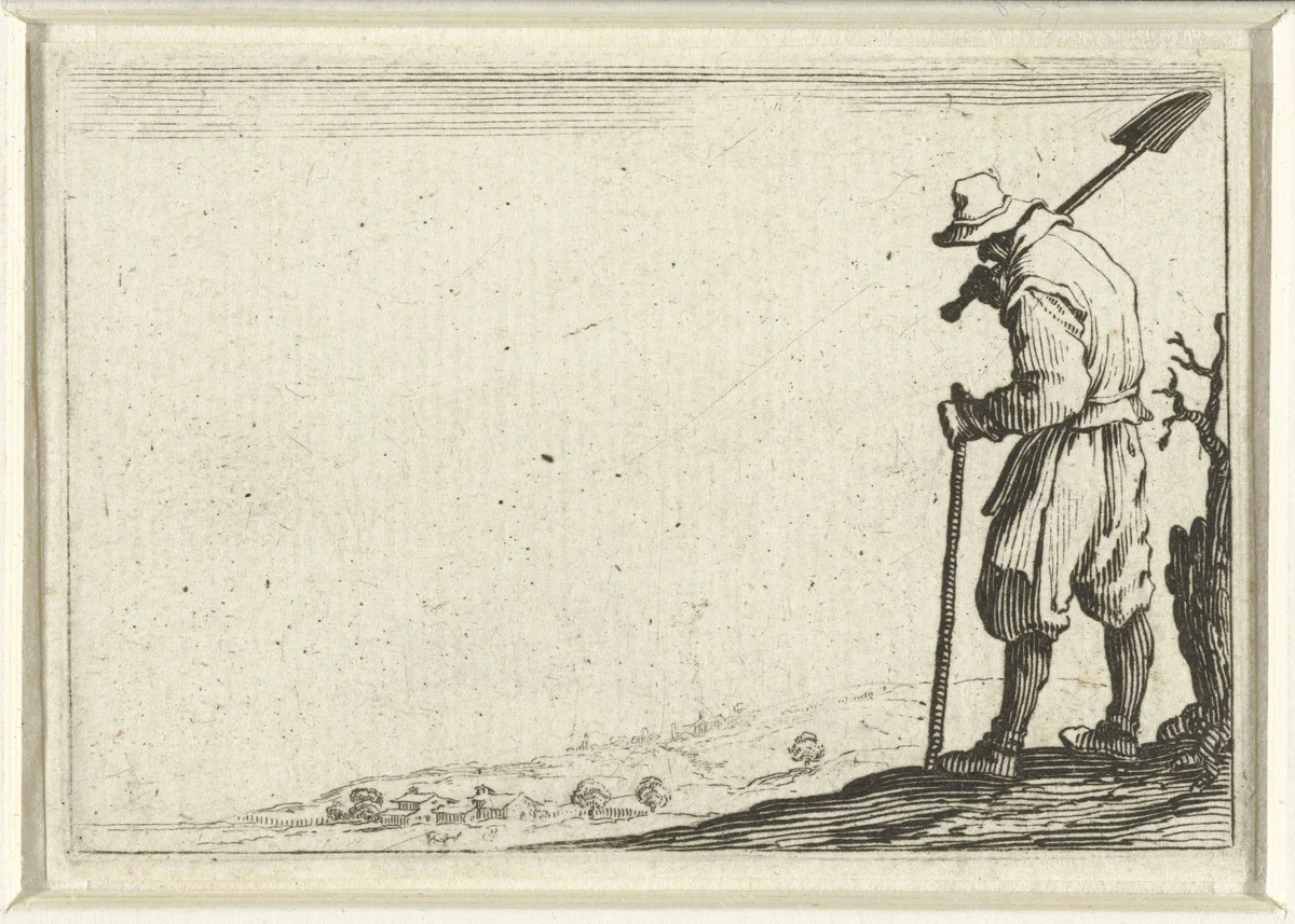 Man met schop by Jacques Callot, print, 1621
