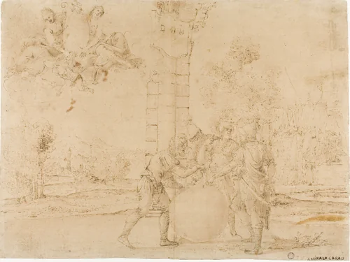 Octavian, Mark Antony, and Lepidus Dividing the Roman Empire, with Bologna in the Background by Francesco Brizio, drawing, 1617-1623