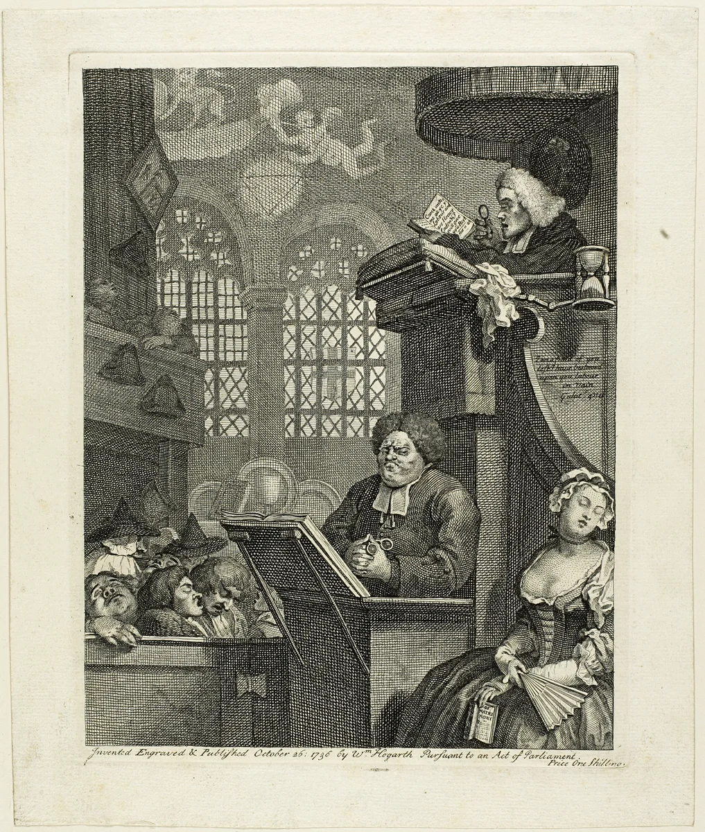 The Sleeping Congregation by William Hogarth, print, 1736