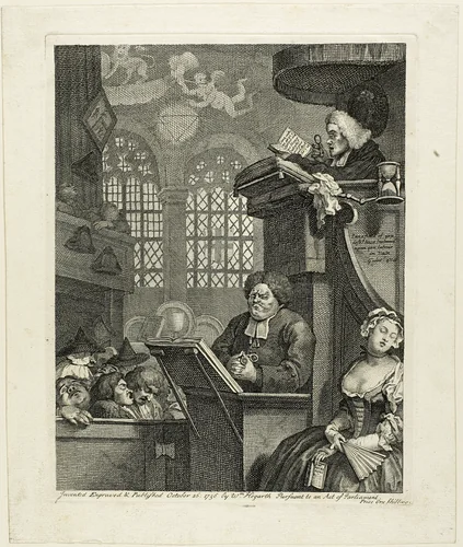 The Sleeping Congregation by William Hogarth, print, 1736