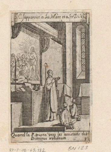 Priester met twee misdienaars voor een altaar by Sébastien Leclerc, print, 1661