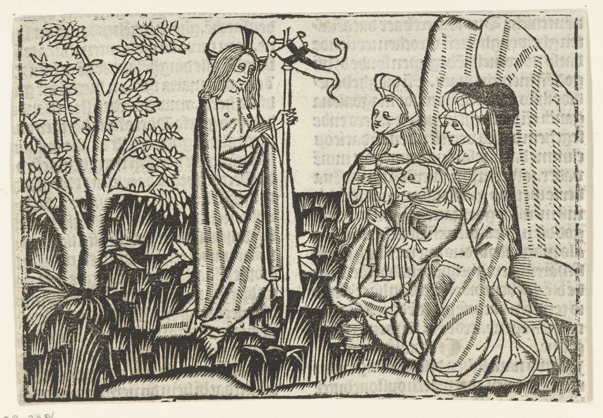 Christus verschijnt aan de drie Maria's by Unknown, print, 1480-1500