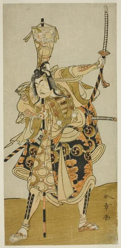 The Actor Ichikawa Raizo II as Murakami Hikoshiro Yoshiteru in the Play Oyoroi Ebido Shinozuka, Performed at the Nakamura Theater in the Eleventh Month, 1772 by Katsukawa Shunsho (勝川 春章), print, 1767-1777