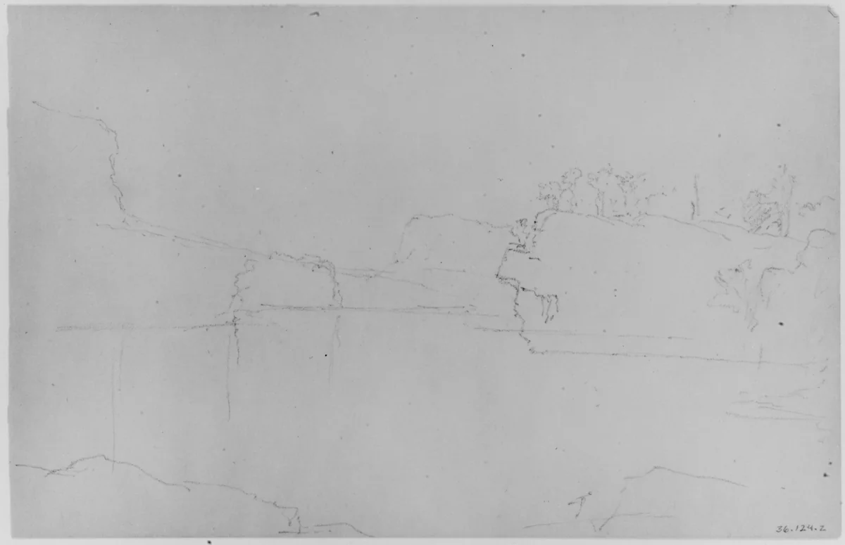 Study of Lake and Cliffs (from Sketchbook) by Daniel Huntington, artwork, 1870