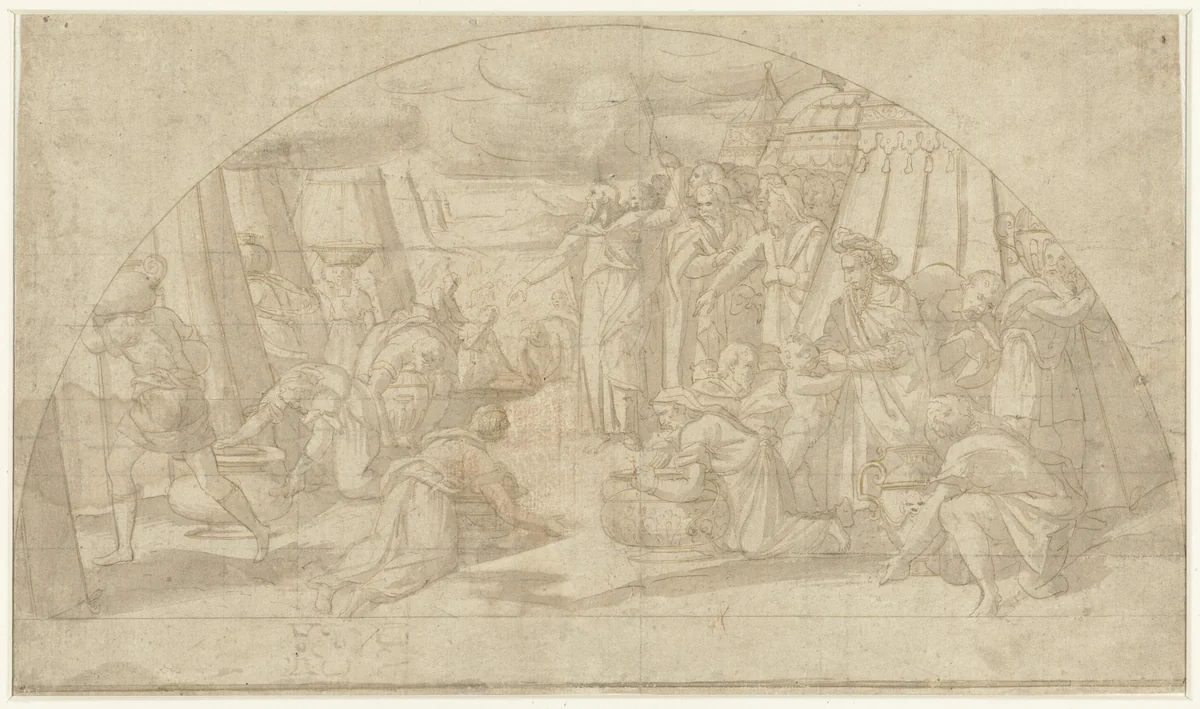 Inzameling van het Manna by anonymous, drawing, 1600-1625