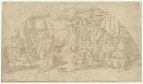 Inzameling van het Manna by anonymous, drawing, 1600-1625