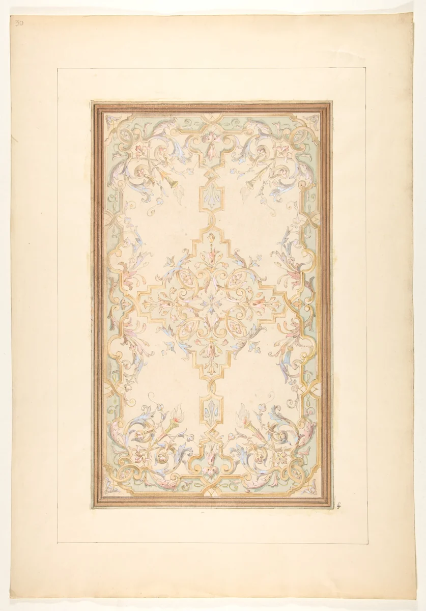 Design for a ceiling by Jules-Edmond-Charles Lachaise, drawing, 1850-1900