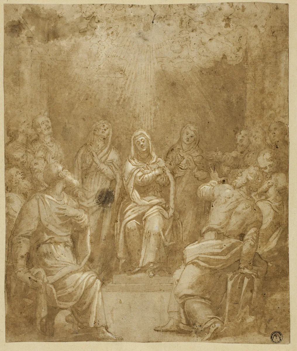 Study for the Pentecost by Simone Peterzano, drawing, 1578-1582
