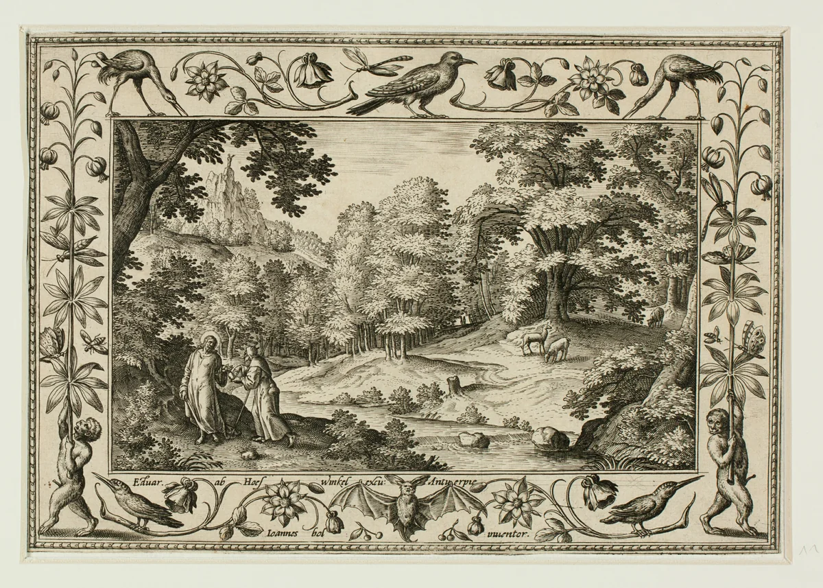 The Temptation of Christ, from Landscapes with Old and New Testament Scenes and Hunting Scenes by Adriaen Collaert, print, 1584