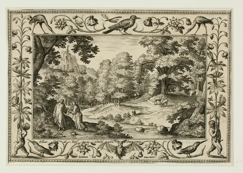 The Temptation of Christ, from Landscapes with Old and New Testament Scenes and Hunting Scenes by Adriaen Collaert, print, 1584