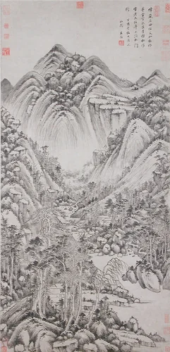Landscape in the style of Huang Gongwang by Wang Jian, painting, 1657