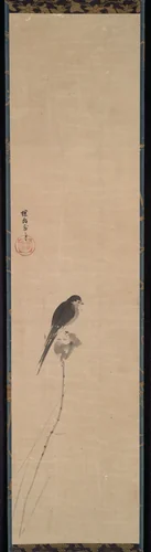 Bird on a Lotus Bud by Kano Tan'yū (狩野探幽), painting, 1620-1674