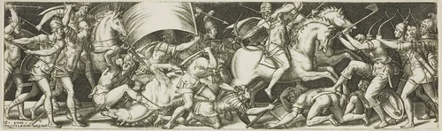 Battle of Cavaliers and Infantrymen by Etienne Delaune, print, 1528-1583