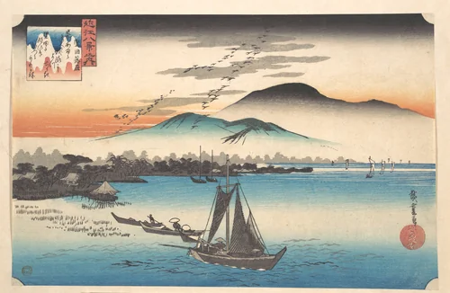 Geese Alighting at Katada, Lake Biwa by Utagawa Hiroshige (歌川広重), print, 1825-1845