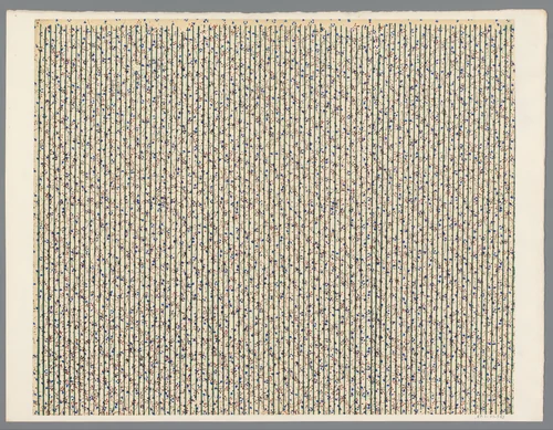 Blad met lijnenpatroon over strooipatroon van ranken by anonymous, print, 1800-1900