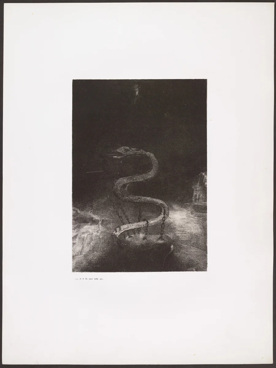 And Bound Him a Thousand Years (Et le lia pour mille ans) from Apocalypse of Saint John (Apocalypse de Saint-Jean) by Odilon Redon, print, 1899