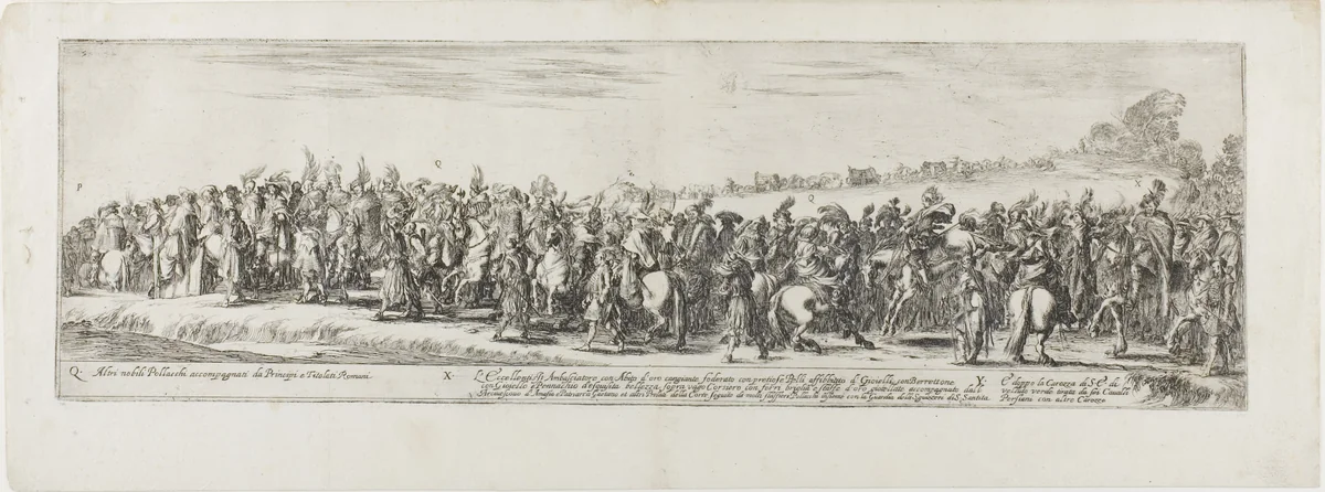Plate Six, from Entrance of the Ambassador of Poland into Rome by Stefano della Bella, print, 1633