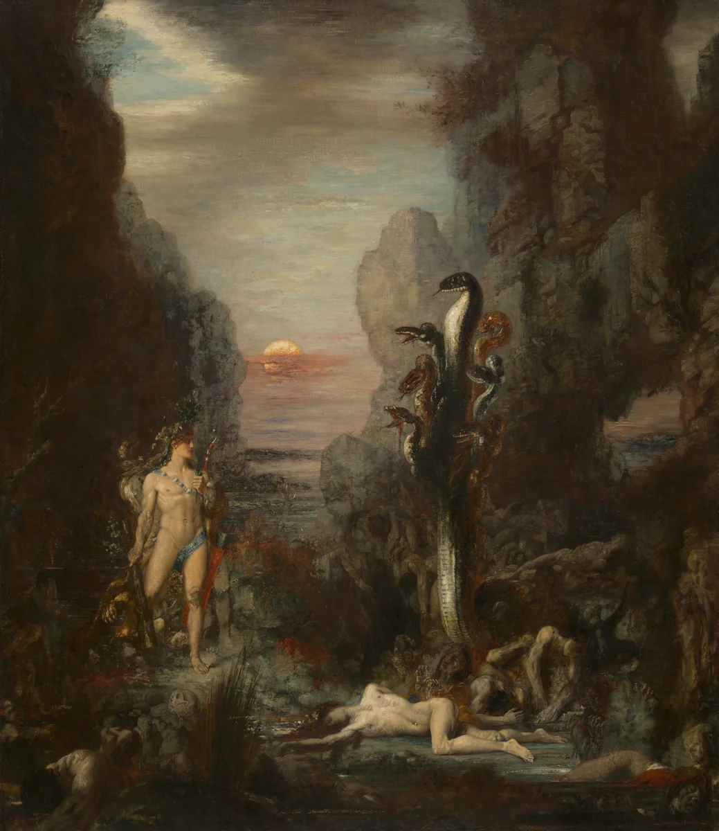 Hercules and the Lernaean Hydra by Gustave Moreau, painting, 1875-1876