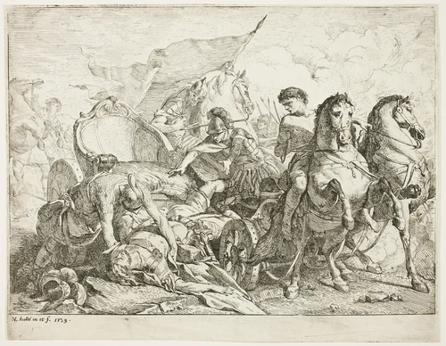 Antiochus Falling from His Chariot by Noël Hallé, print, 1739