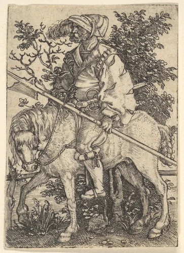 Halberdier on Horseback by Barthel Beham, print, 1515-1540