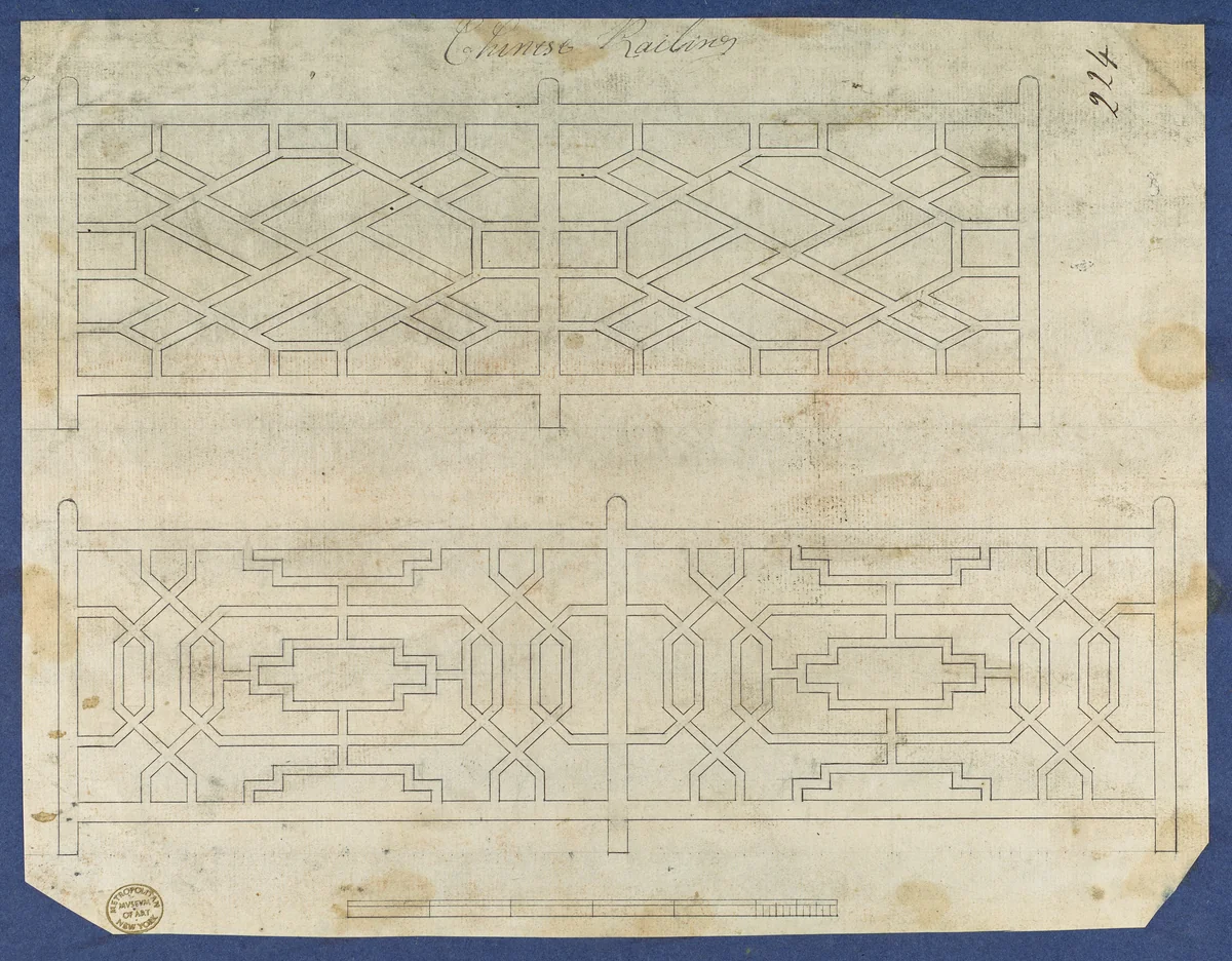 Chinese Railing, from Chippendale Drawings, Vol. II by Thomas Chippendale, drawing, 1754