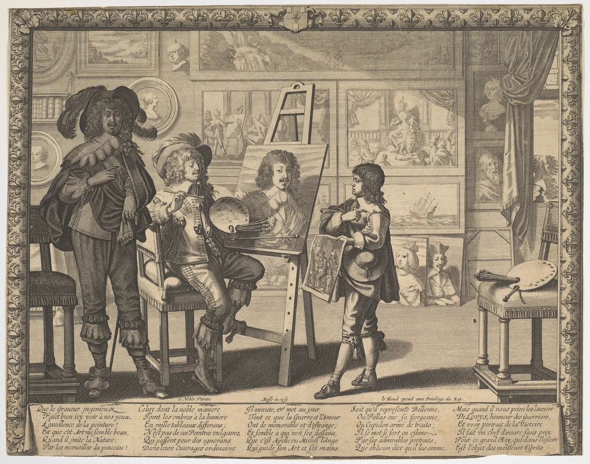 The Noble Artist Painting Louis XIII by Abraham Bosse, print, 1637-1647