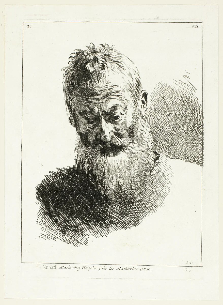 Man's Head by Anne Claude Philippe Caylus, print, 1712-1765
