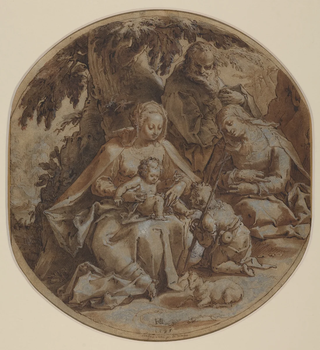 The Holy Family with Saint Elizabeth and Saint John the Baptist by Hendrick Goltzius, drawing, 1595