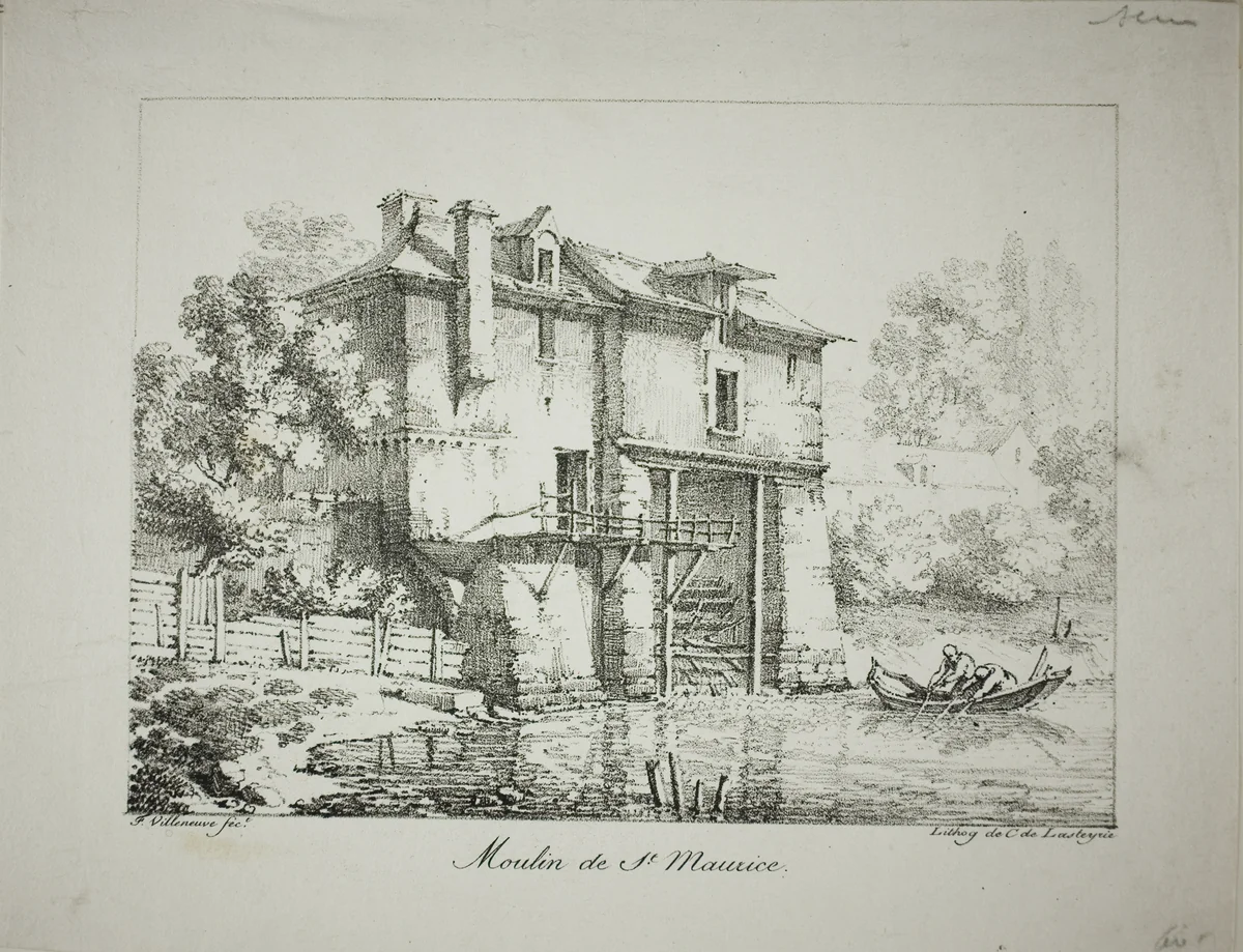 Mill at St. Maurice by Louis Jules Frederic Villeneuve, print, 1824-1827
