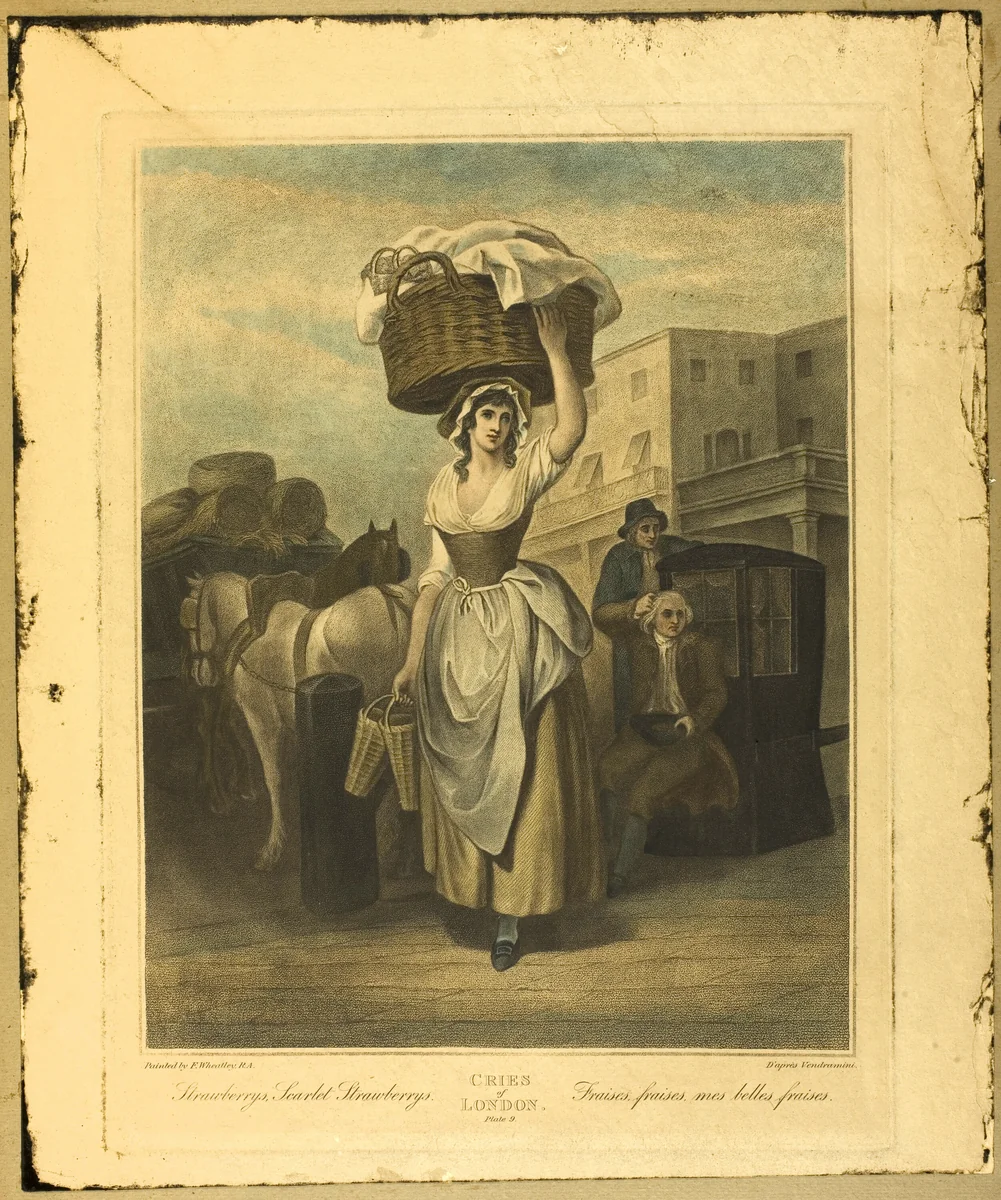 Strawberries, Scarlet Strawberries, Plate 9 from The Cries of London by Francis Wheatley, print, 1799