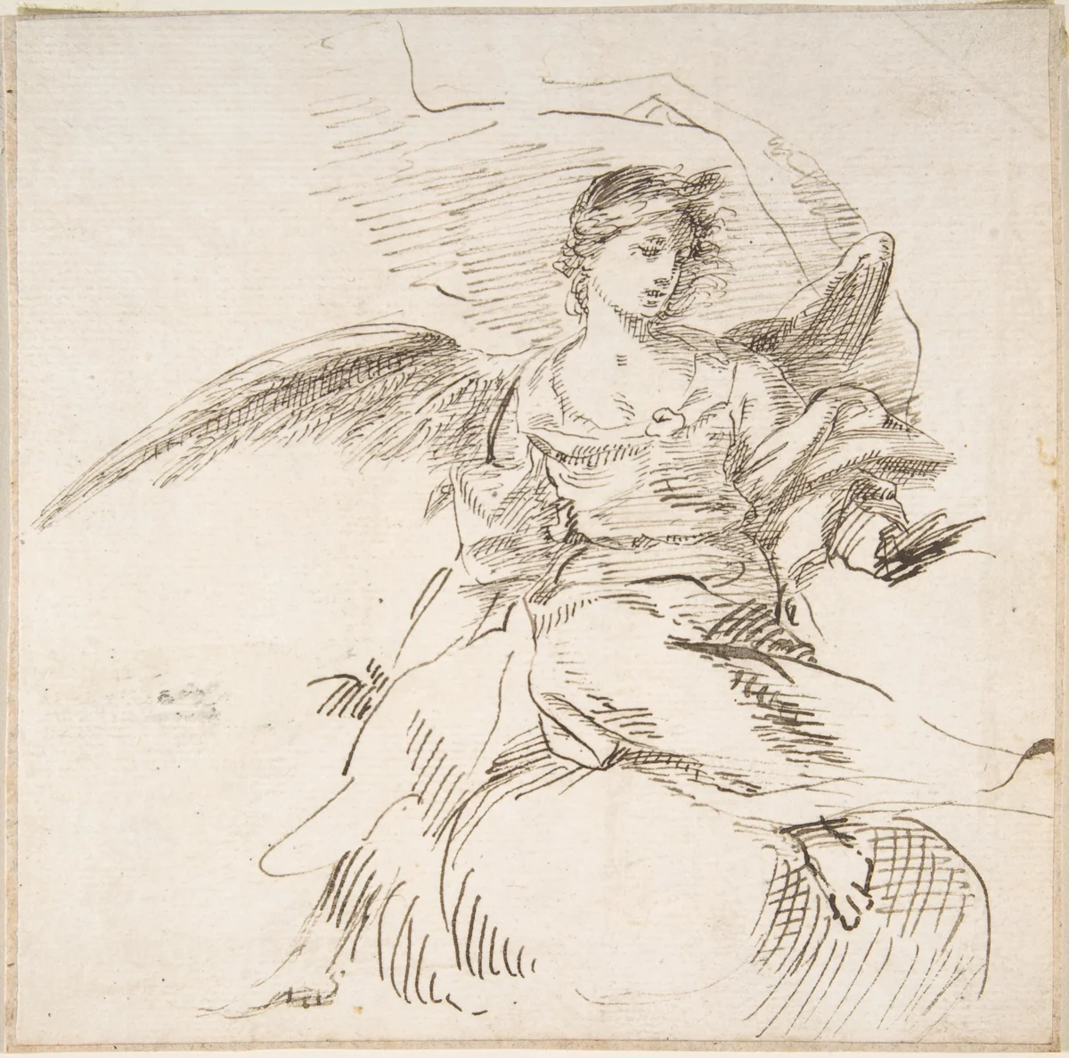 Angel Seated on Clouds by Pedro Duque Cornejo, drawing, 1695-1755
