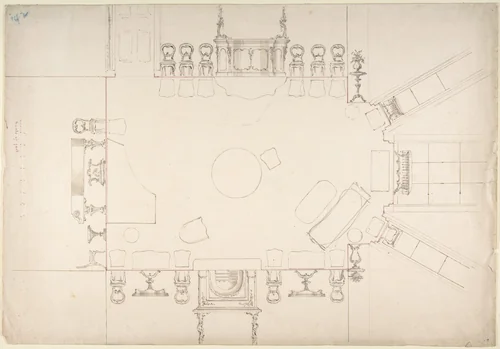 Plan and Elevations of a Music Room by anonymous, drawing, 1800-1850