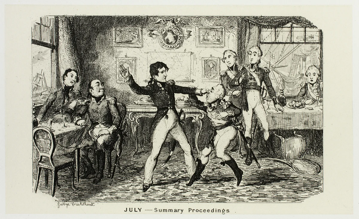July - Summary Proceedings from George Cruikshank's Steel Etchings to The Comic Almanacks: 1835-1853 by George Cruikshank, print, 1839