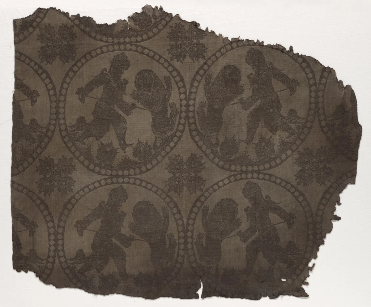 Roundels with King Spearing Lion by Unknown, textile, 800-1971